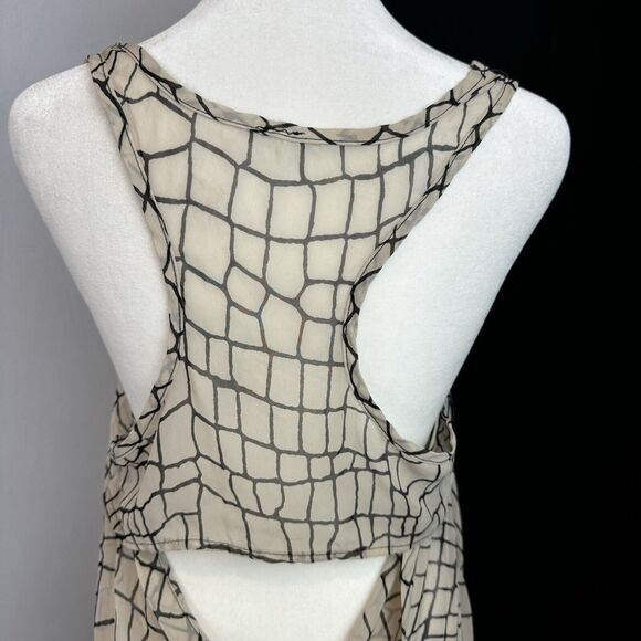 Elegant Beige Sheer Overlay Tank Top Geometric Pattern Flowy Lightweight S-M? - Picture 11 of 13